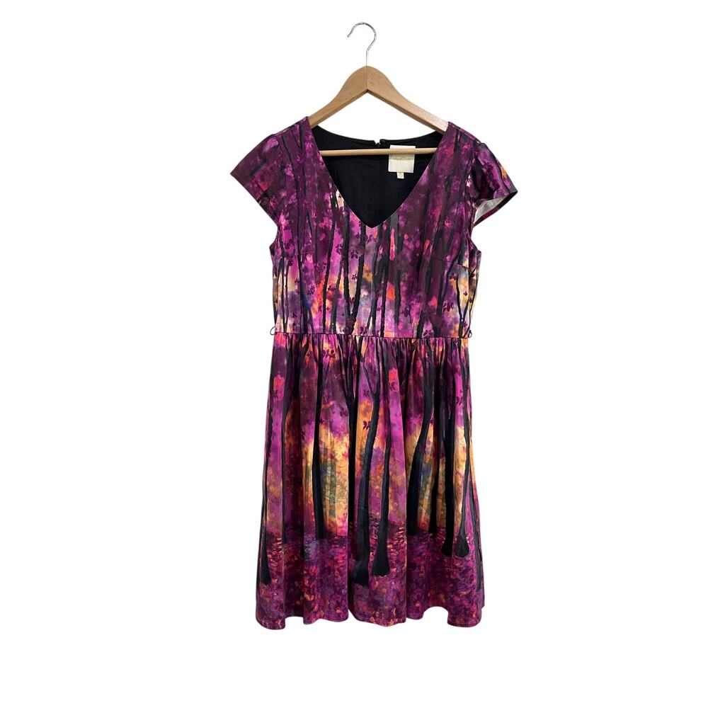 ModCloth Purple Forest Print Cottagecore Fit Flare‎ Dress Size XL